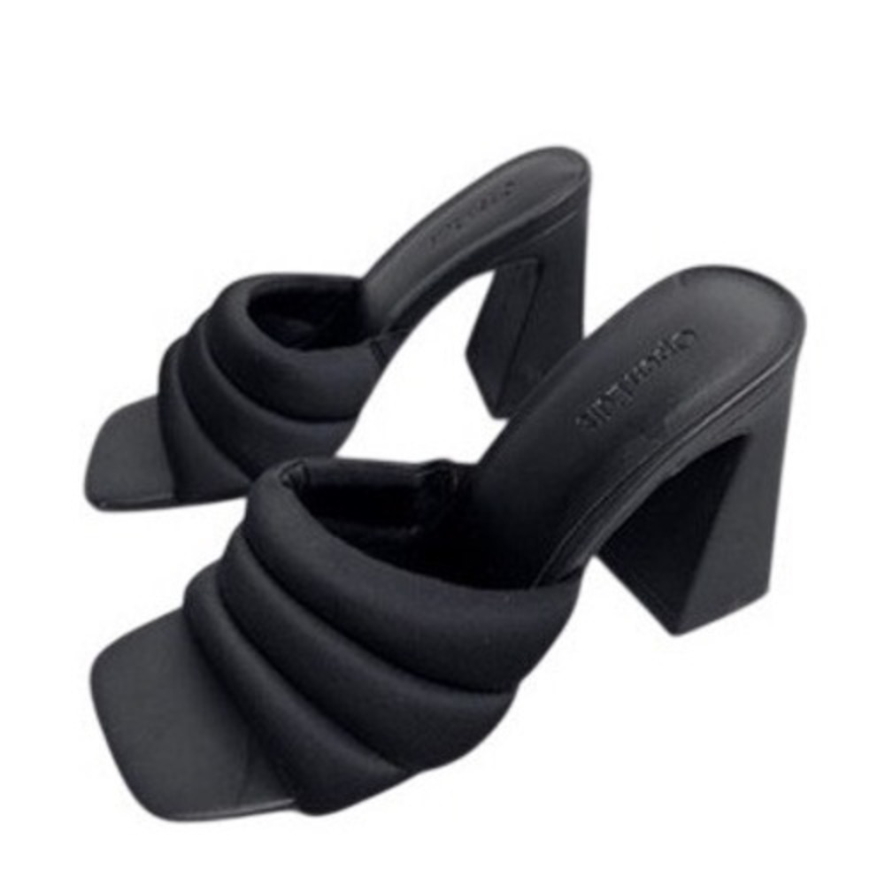 Open Edit Sheena Black Quilted Block Heel Slide Sandals Square Toe Mules 6.5M